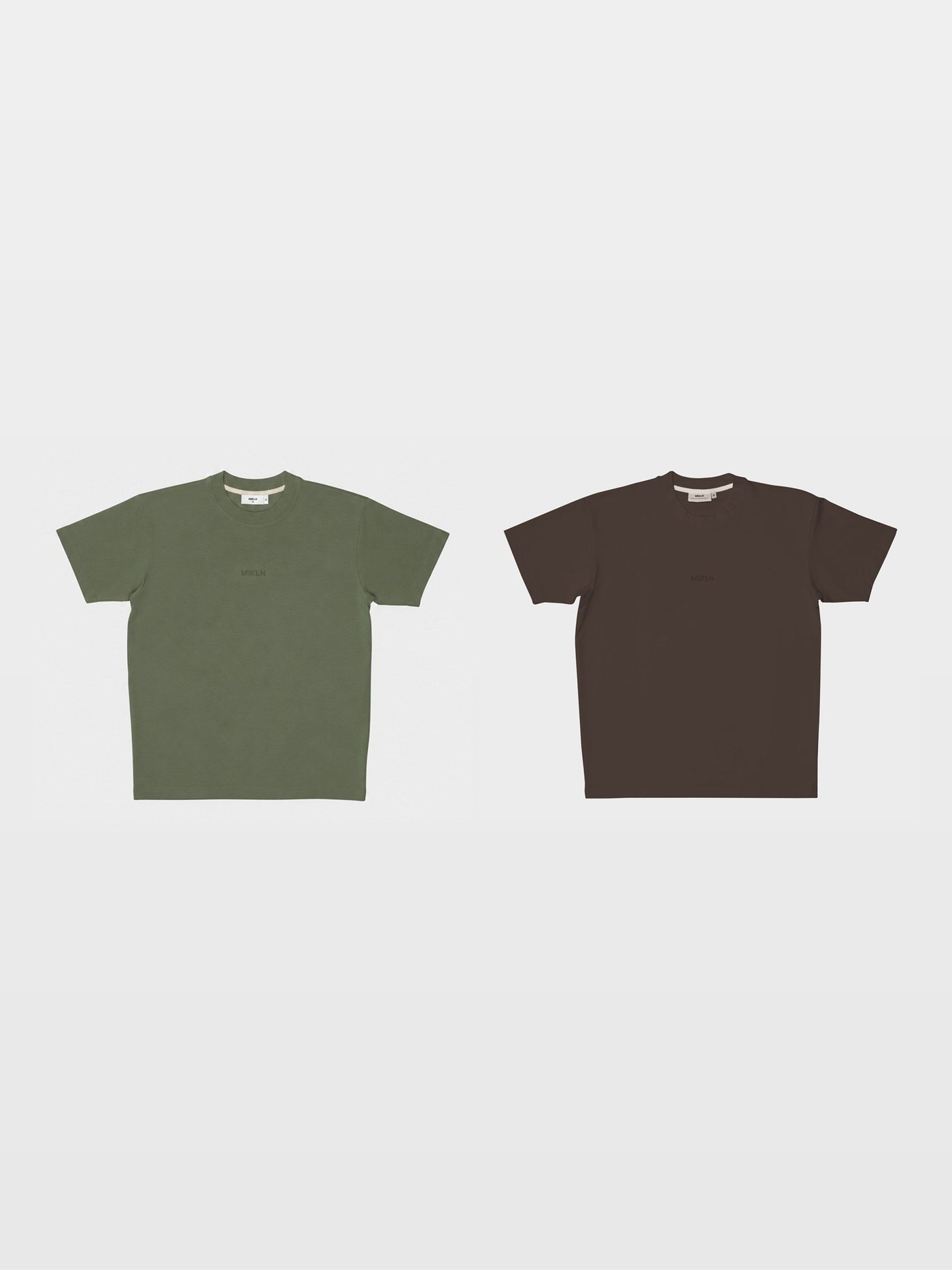 MIKLN duo-pack met twee Original T-shirts in green en brown, ton-sur-ton logo, handgemaakt in Nederland